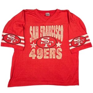 80s 90s 49ers Graphic Tee Shirt XL V-Neck USA Single Stitch NFL Licensed Garan